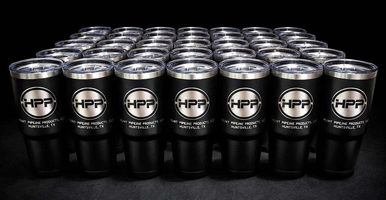 Engraved stainless steel tumblers produced by MugsLab